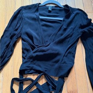 Forever 21 Black Wrap-Front Long Sleeve Crop Top